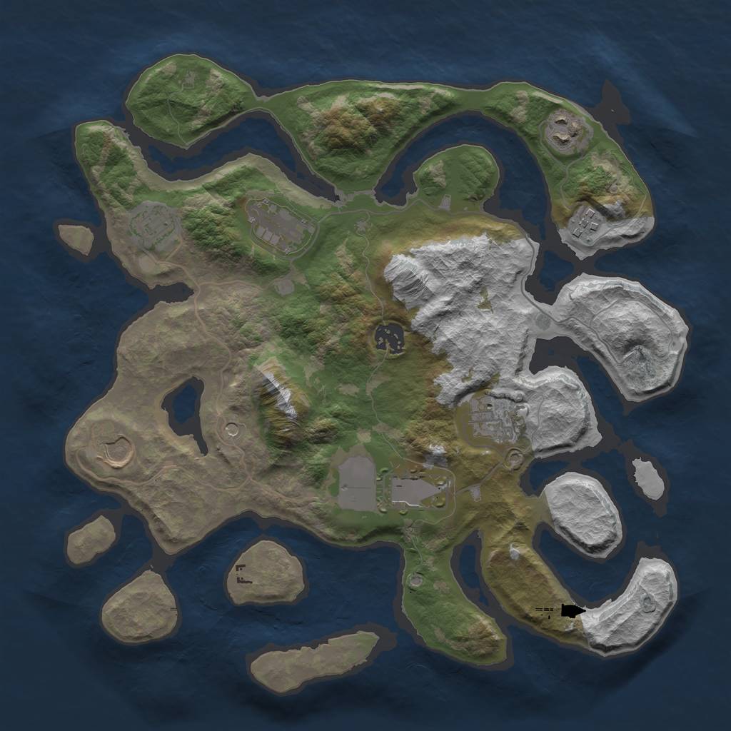 Rust Map: Barren, Size: 3500, Seed: 1047, 11 Monuments