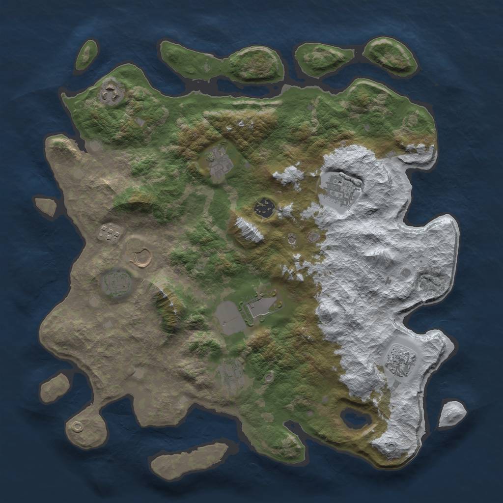 Rust Map: Barren, Size: 4000, Seed: 1047, 13 Monuments