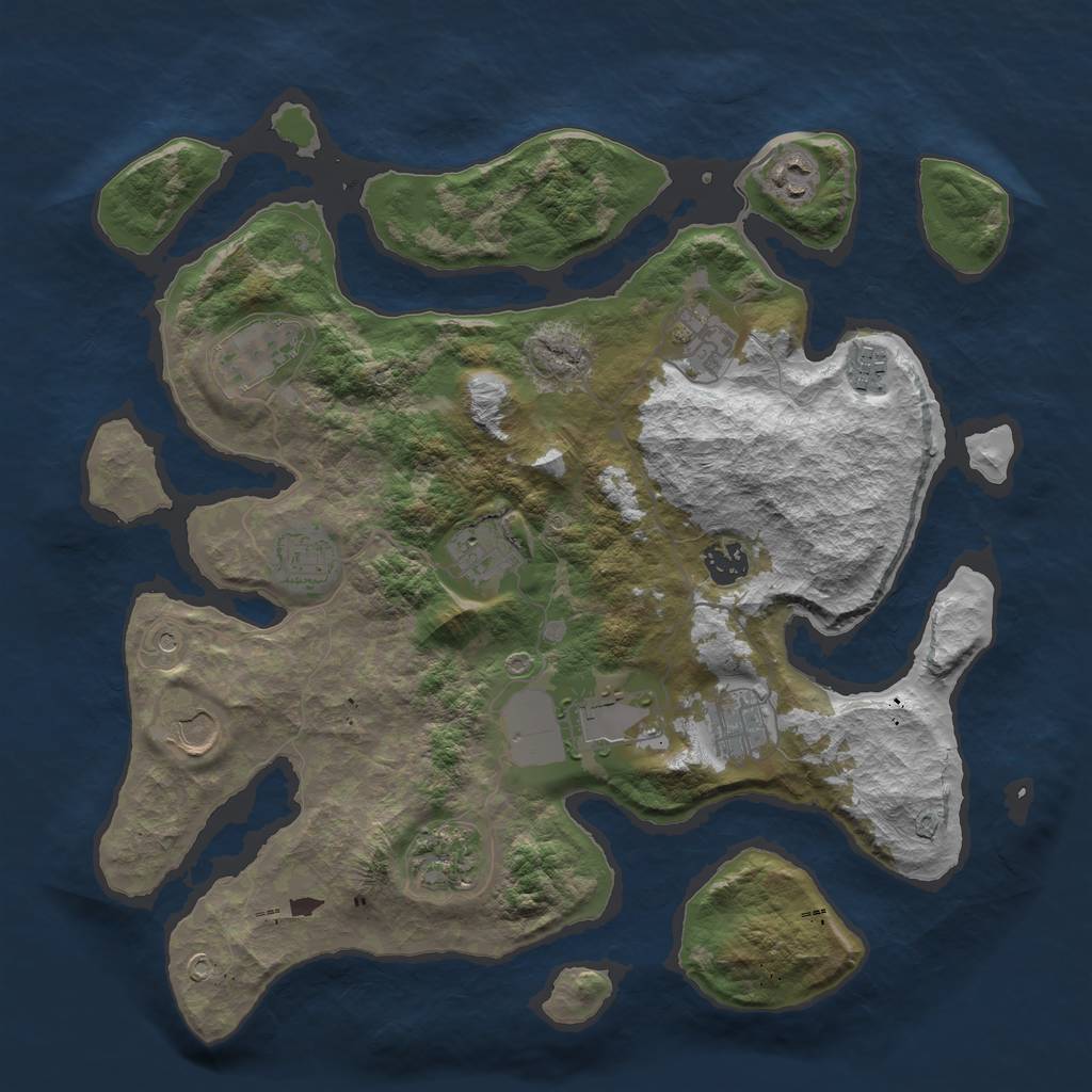 Rust Map: Barren, Size: 3750, Seed: 2033565849, 14 Monuments