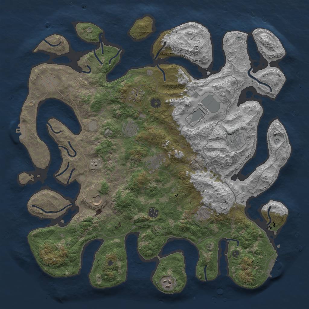 Rust Map: Procedural Map, Size: 4500, Seed: 1250136, 19 Monuments