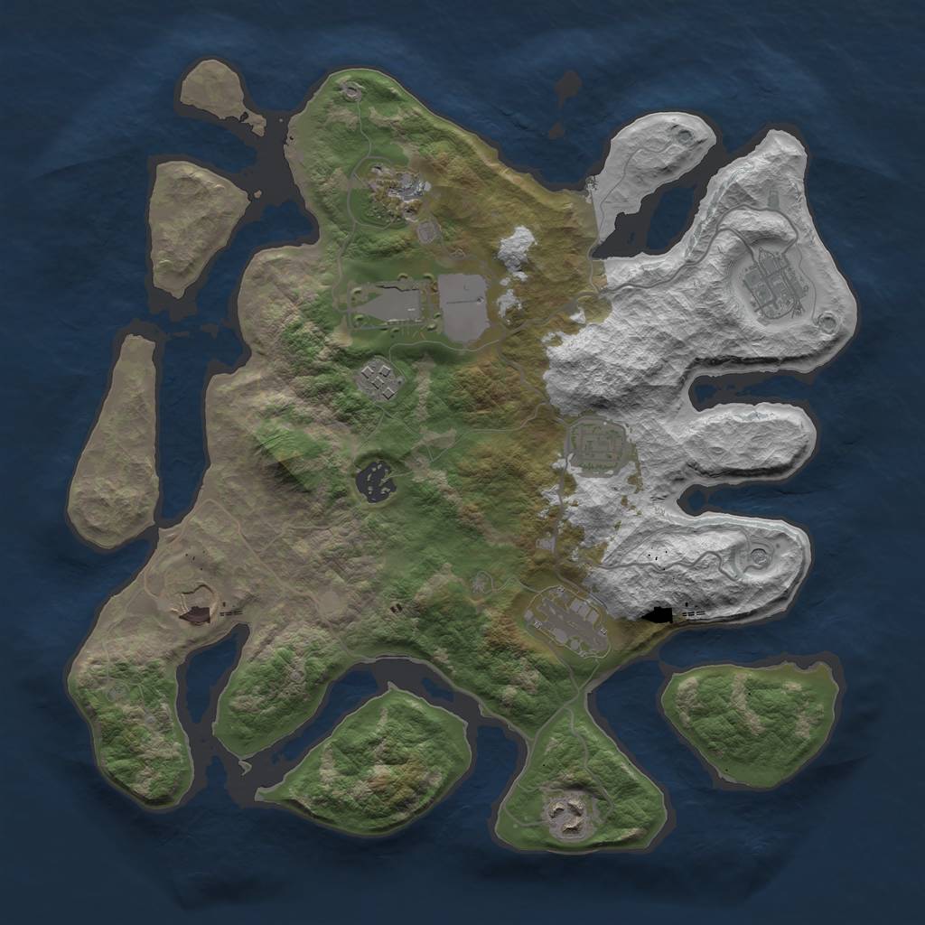 Rust Map: Barren, Size: 3500, Seed: 571, 12 Monuments