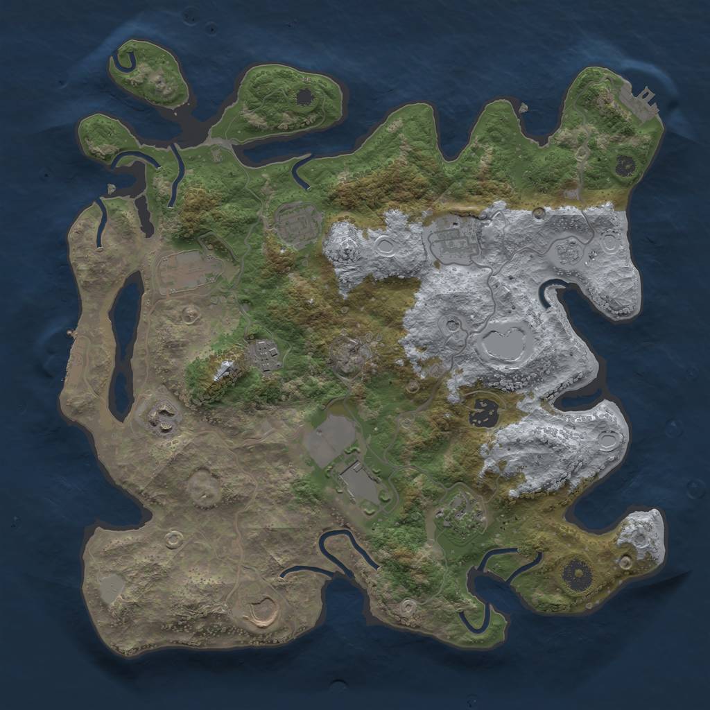 Rust Map: Procedural Map, Size: 3550, Seed: 77028, 18 Monuments