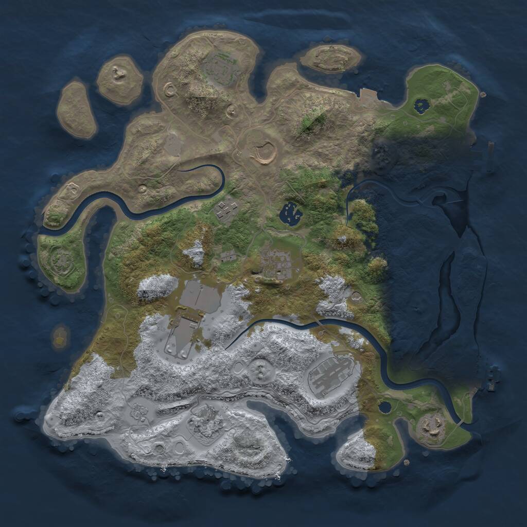 Rust Map: Procedural Map, Size: 3550, Seed: 610145, 15 Monuments