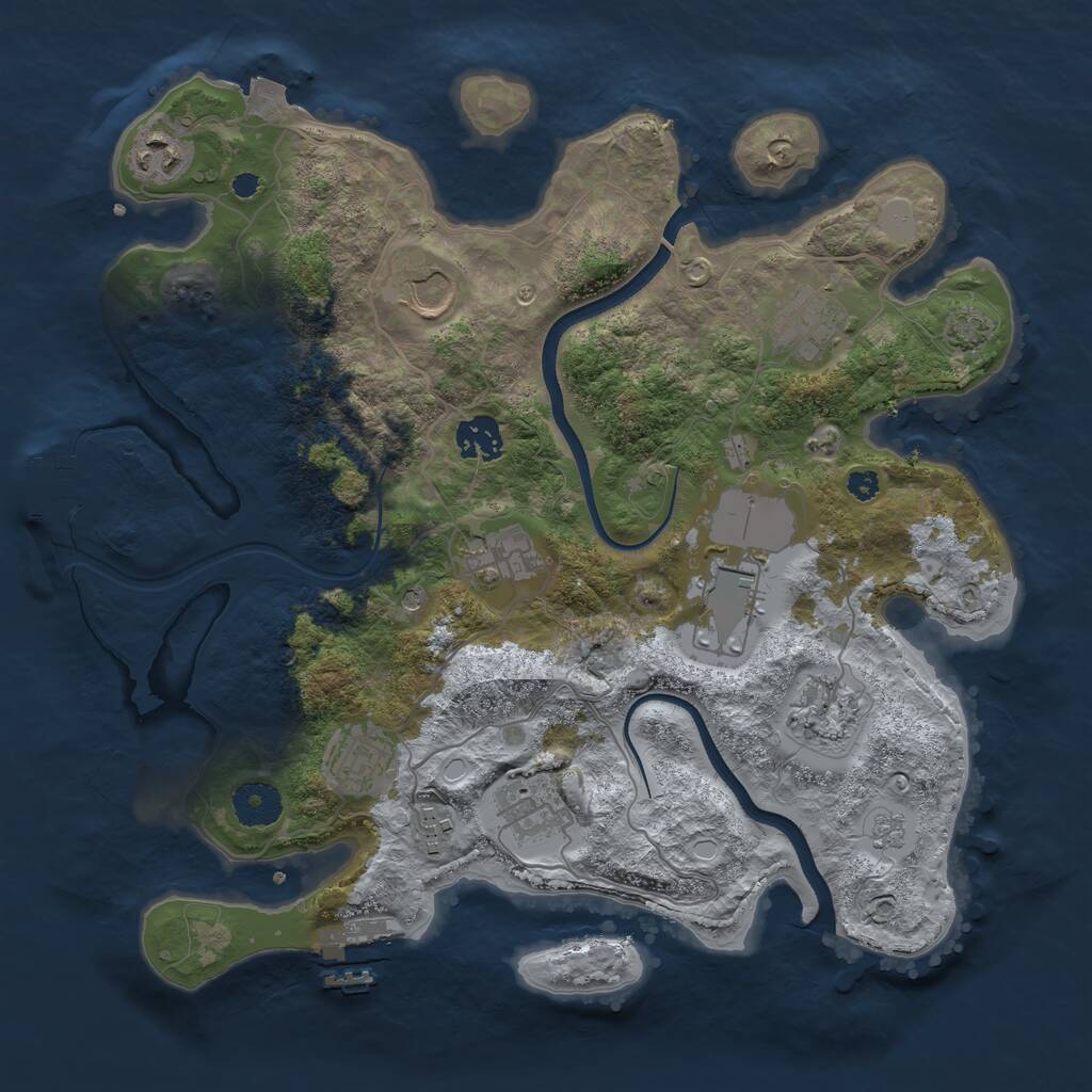 Rust Map: Procedural Map, Size: 3500, Seed: 6744, 16 Monuments