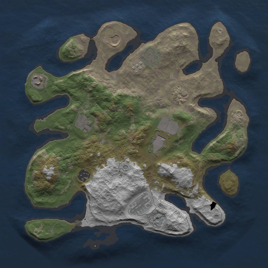 Rust Map: Barren, Size: 3500, Seed: 718394558, 12 Monuments