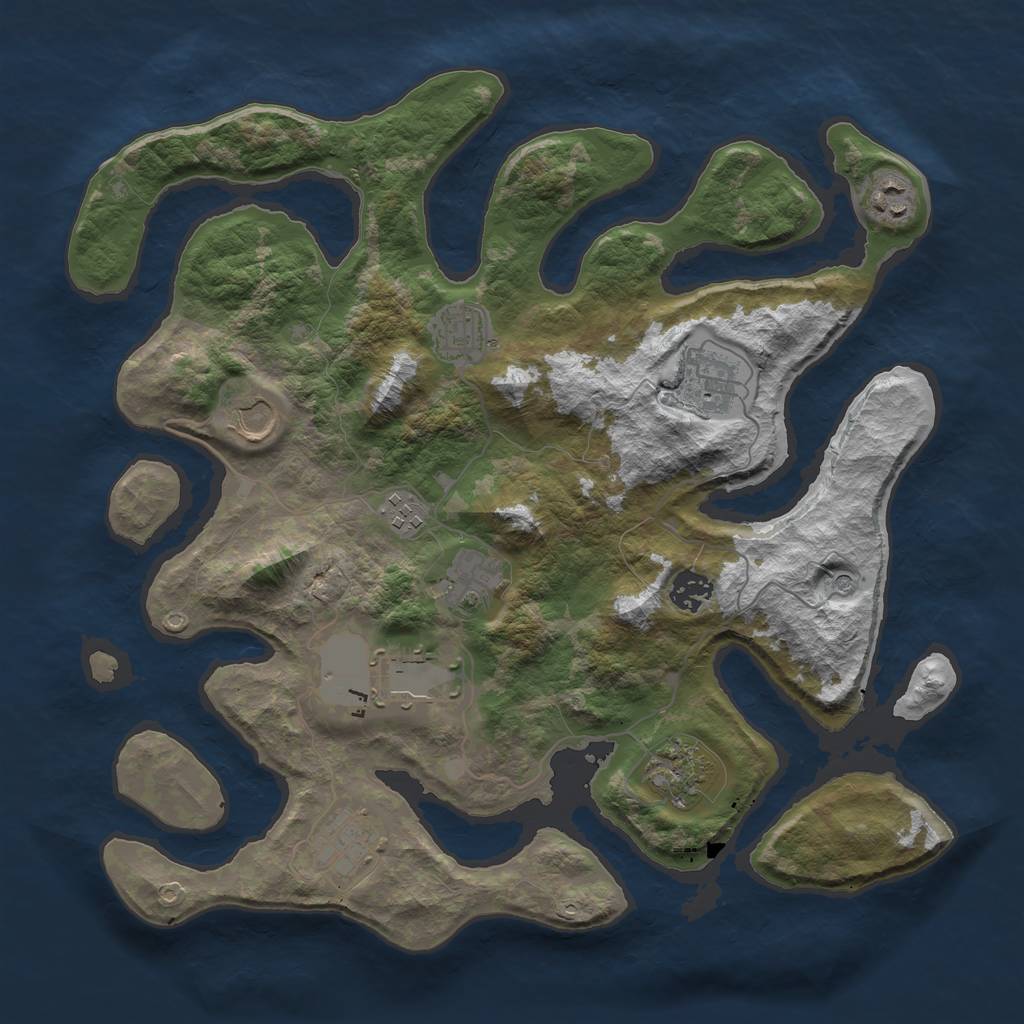 Rust Map: Barren, Size: 3750, Seed: 249915878, 13 Monuments
