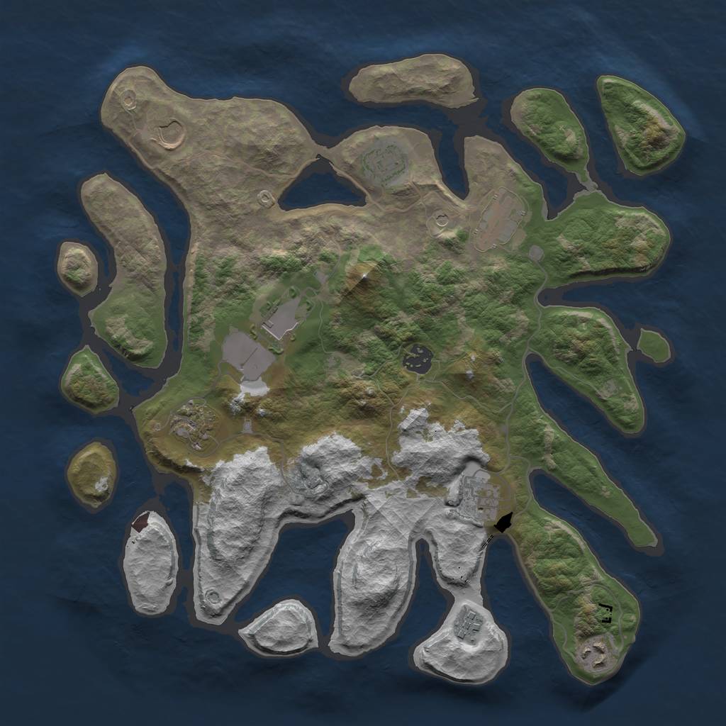 Rust Map: Barren, Size: 3750, Seed: 15668953, 12 Monuments