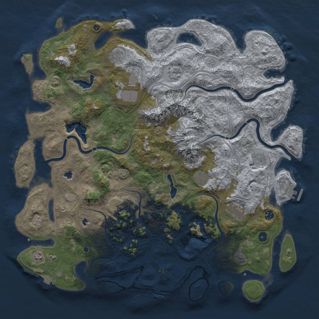 Rust Map: Procedural Map, Size: 5100, Seed: 1234567890, 16 Monuments