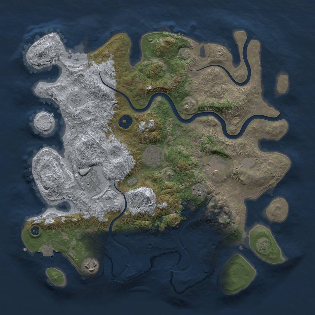 Rust Map: Procedural Map, Size: 3500, Seed: 3714303, 9 Monuments