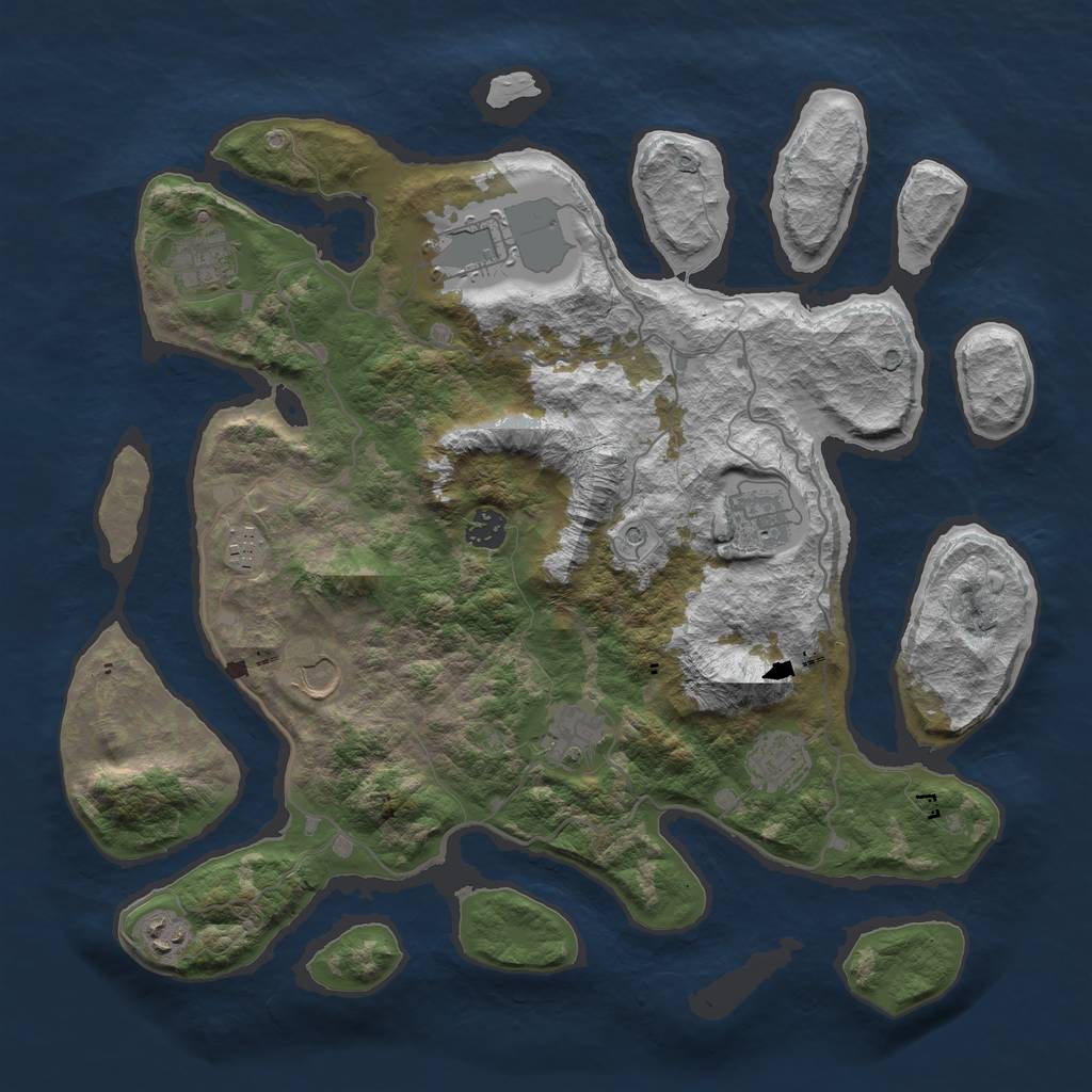 Rust Map: Barren, Size: 4000, Seed: 1425, 12 Monuments