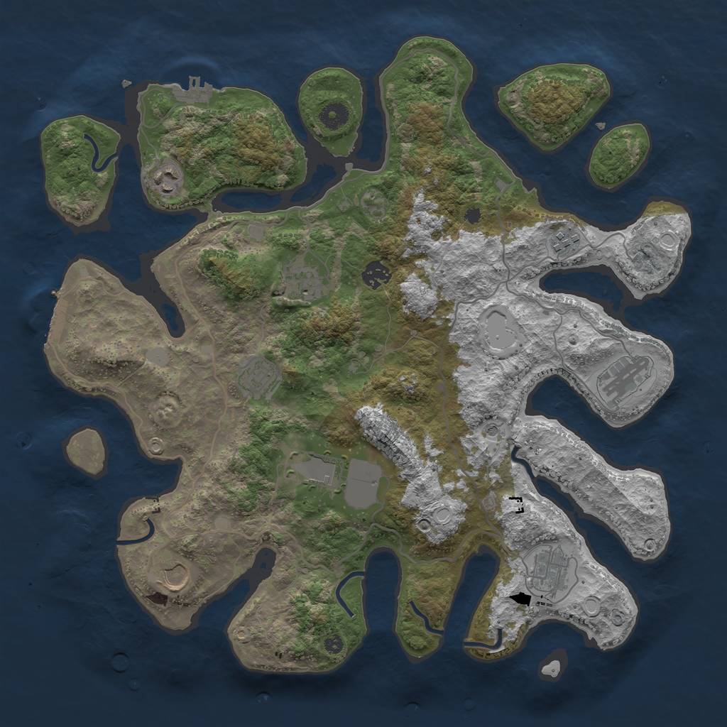 Rust Map: Procedural Map, Size: 4000, Seed: 54024381, 17 Monuments