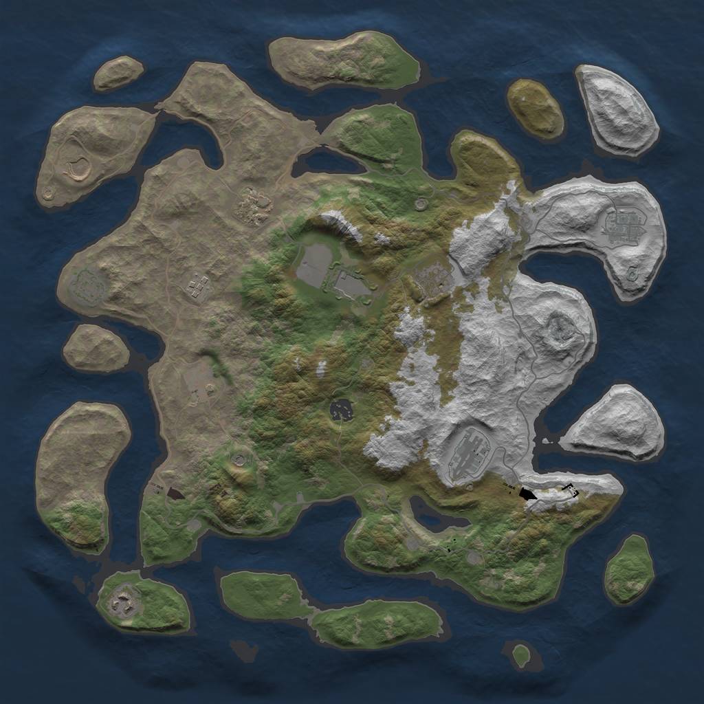 Rust Map: Barren, Size: 4500, Seed: 3561193, 14 Monuments