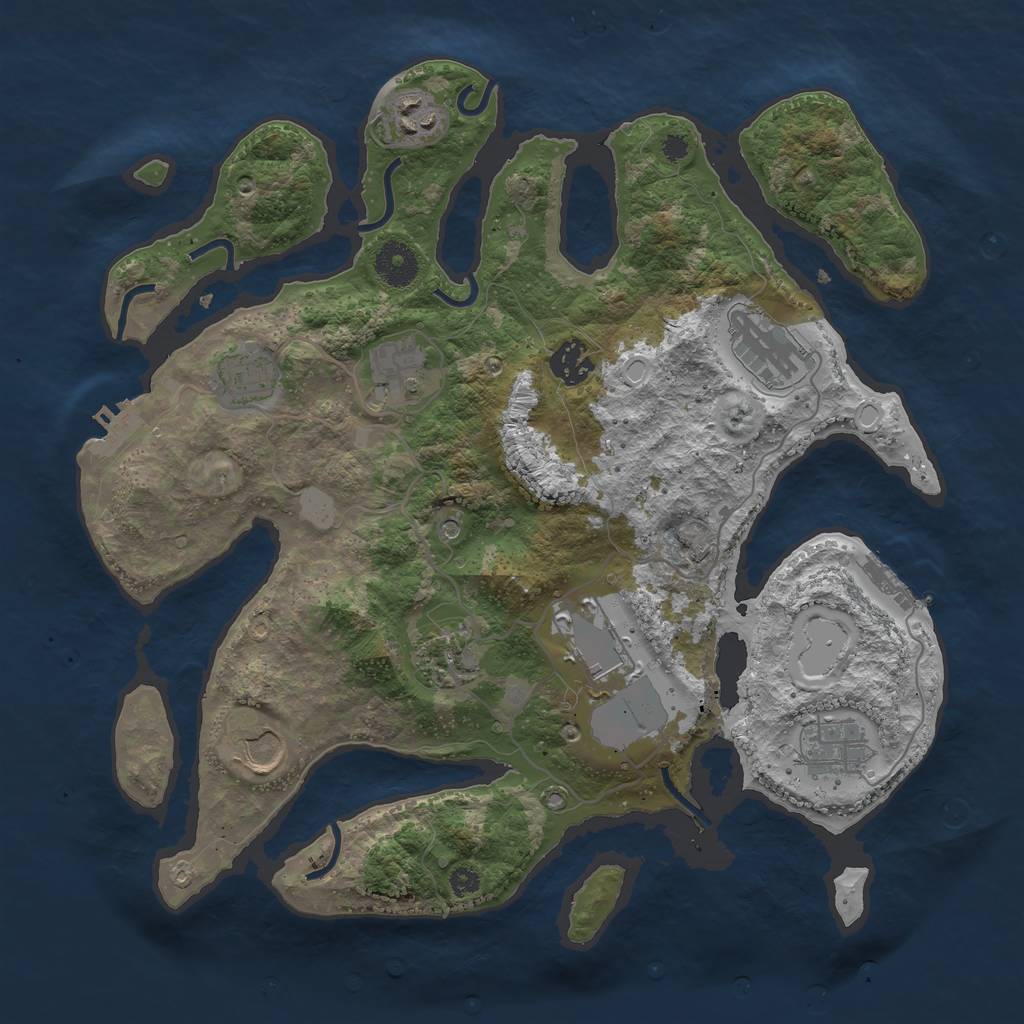 Rust Map: Procedural Map, Size: 3550, Seed: 666307, 17 Monuments