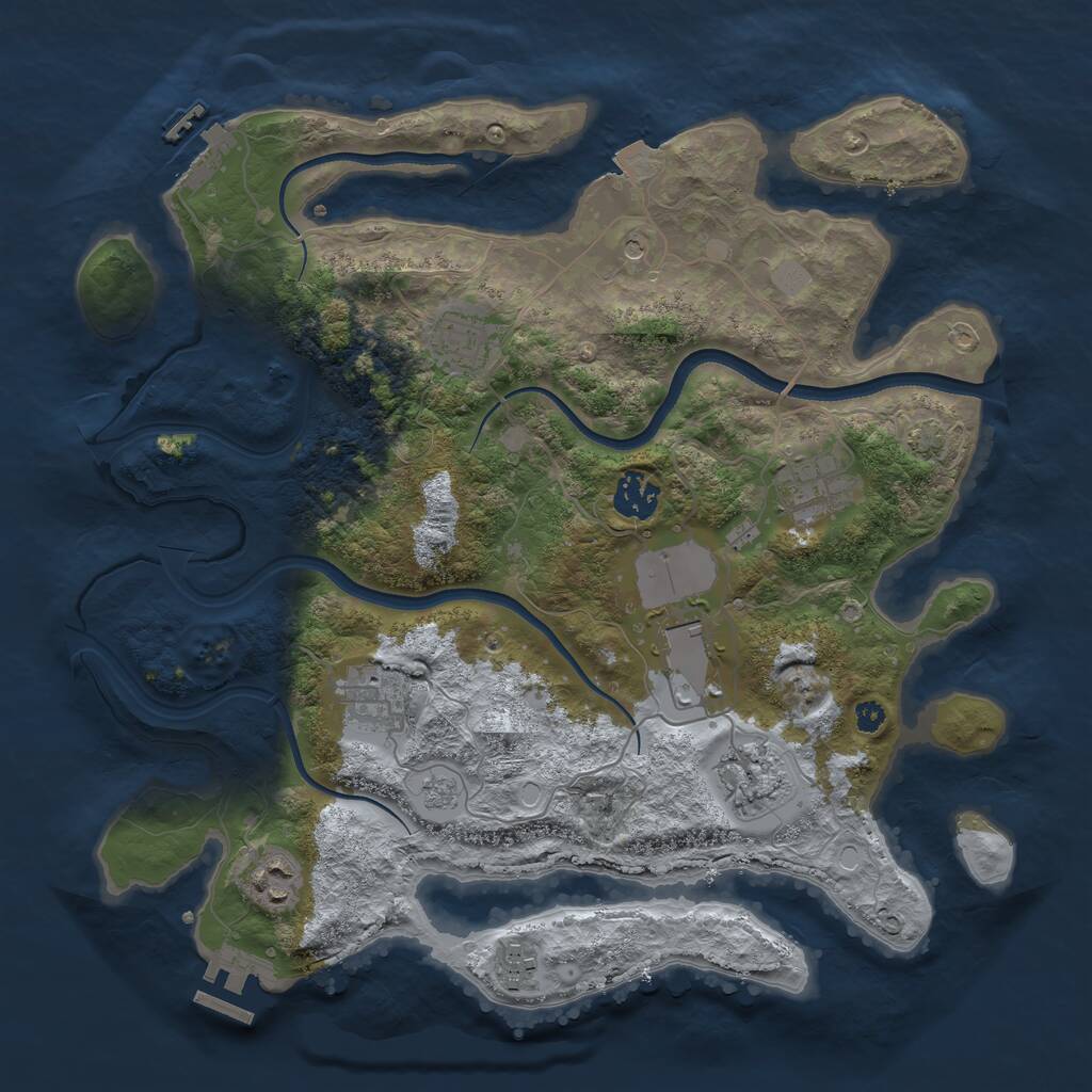 Rust Map: Procedural Map, Size: 3550, Seed: 801848, 14 Monuments