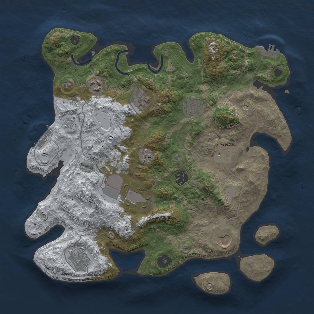 Rust Map: Procedural Map, Size: 3500, Seed: 666666666, 18 Monuments