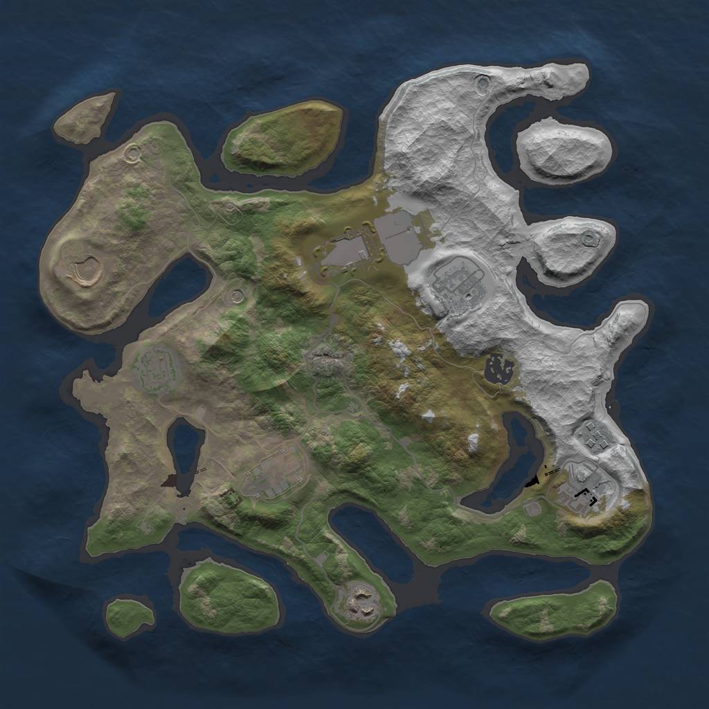 Rust Map: Barren, Size: 3500, Seed: 63423, 12 Monuments