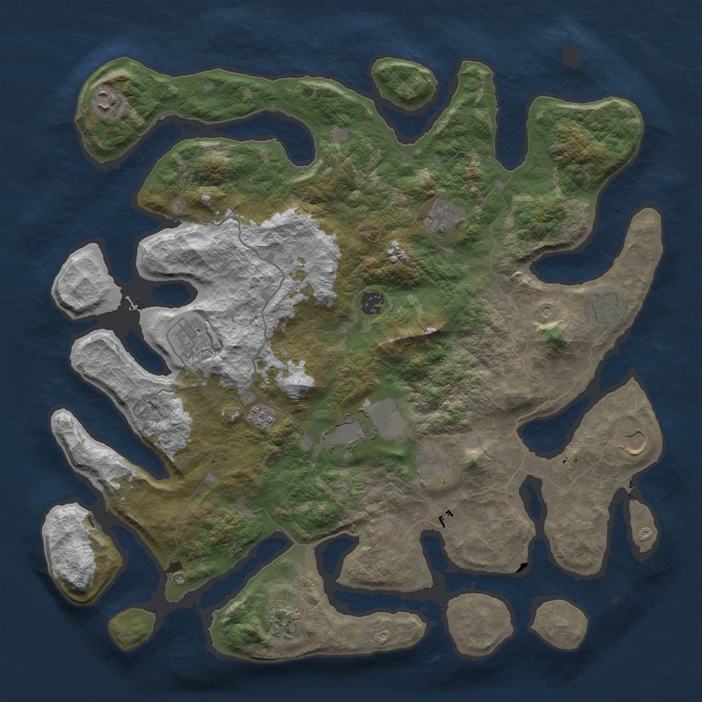 Rust Map: Barren, Size: 4500, Seed: 4878068, 13 Monuments