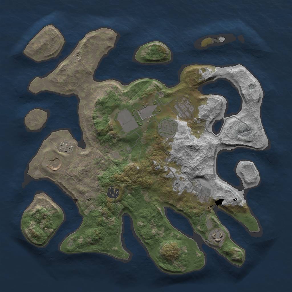 Rust Map: Barren, Size: 3500, Seed: 635957398, 11 Monuments