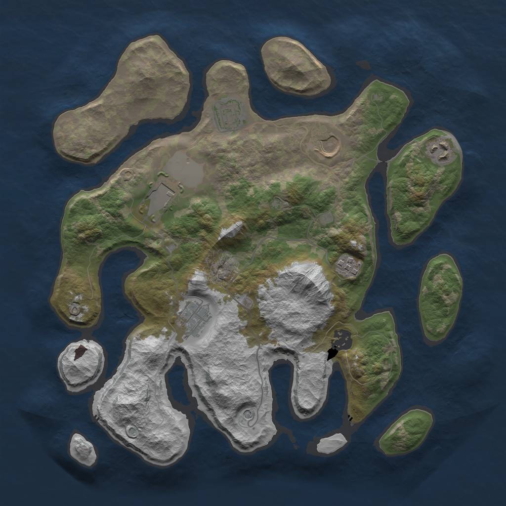 Rust Map: Barren, Size: 3500, Seed: 229, 10 Monuments