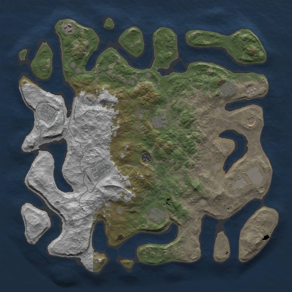 Rust Map: Barren, Size: 4500, Seed: 3634377, 13 Monuments