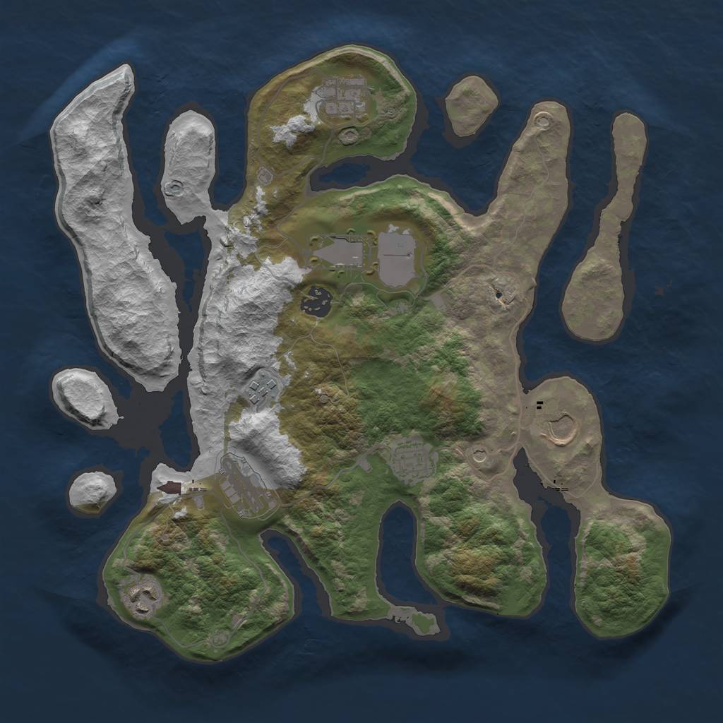 Rust Map: Barren, Size: 3500, Seed: 5414, 11 Monuments