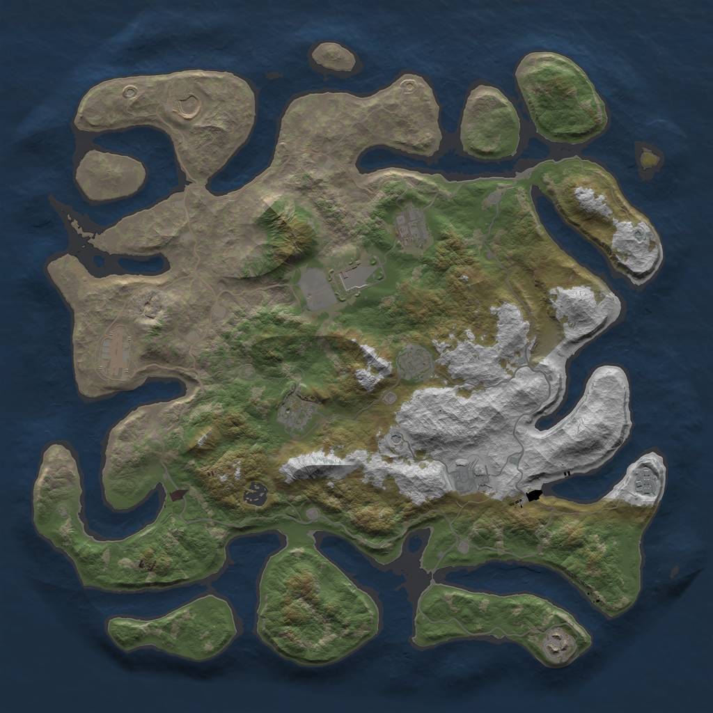 Rust Map: Barren, Size: 4500, Seed: 2734020, 13 Monuments