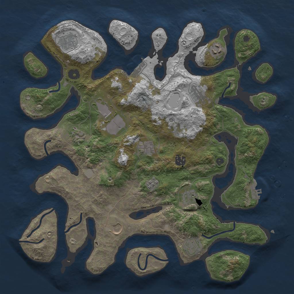 Rust Map: Procedural Map, Size: 3950, Seed: 722780282, 19 Monuments