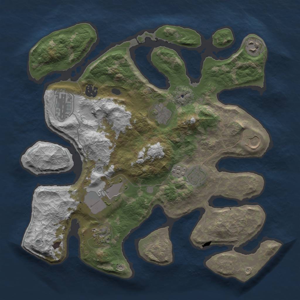 Rust Map: Barren, Size: 3500, Seed: 1853863802, 12 Monuments