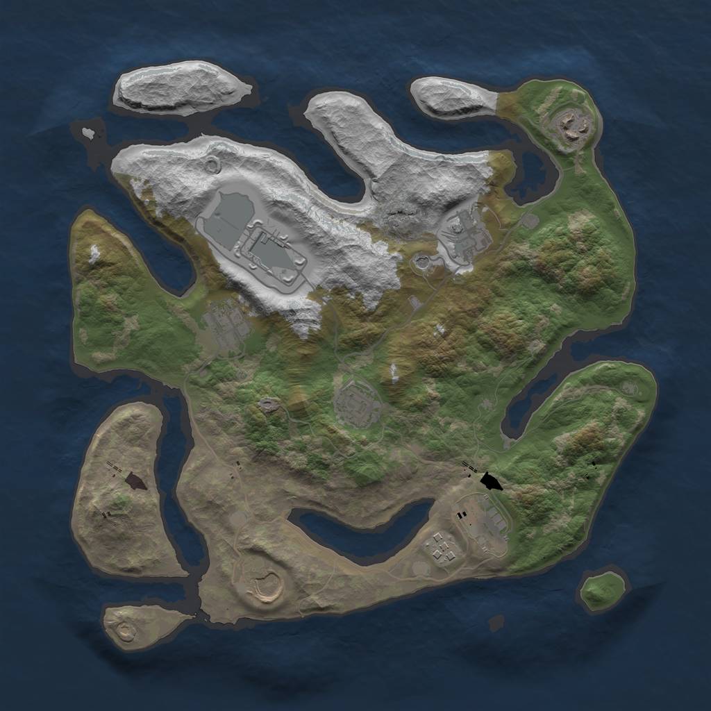 Rust Map: Barren, Size: 3500, Seed: 11, 11 Monuments