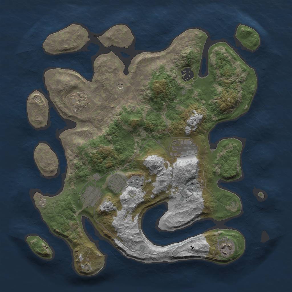 Rust Map: Barren, Size: 3400, Seed: 595139, 10 Monuments