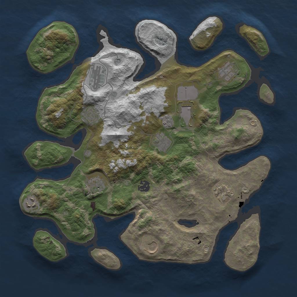 Rust Map: Barren, Size: 3750, Seed: 829883641, 14 Monuments