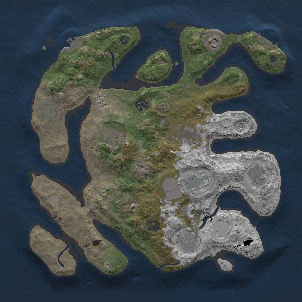 Rust Map: Procedural Map, Size: 3500, Seed: 69914356, 18 Monuments
