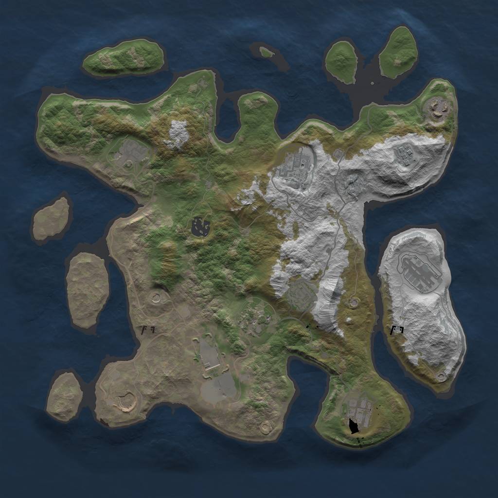 Rust Map: Barren, Size: 3750, Seed: 654787412, 14 Monuments