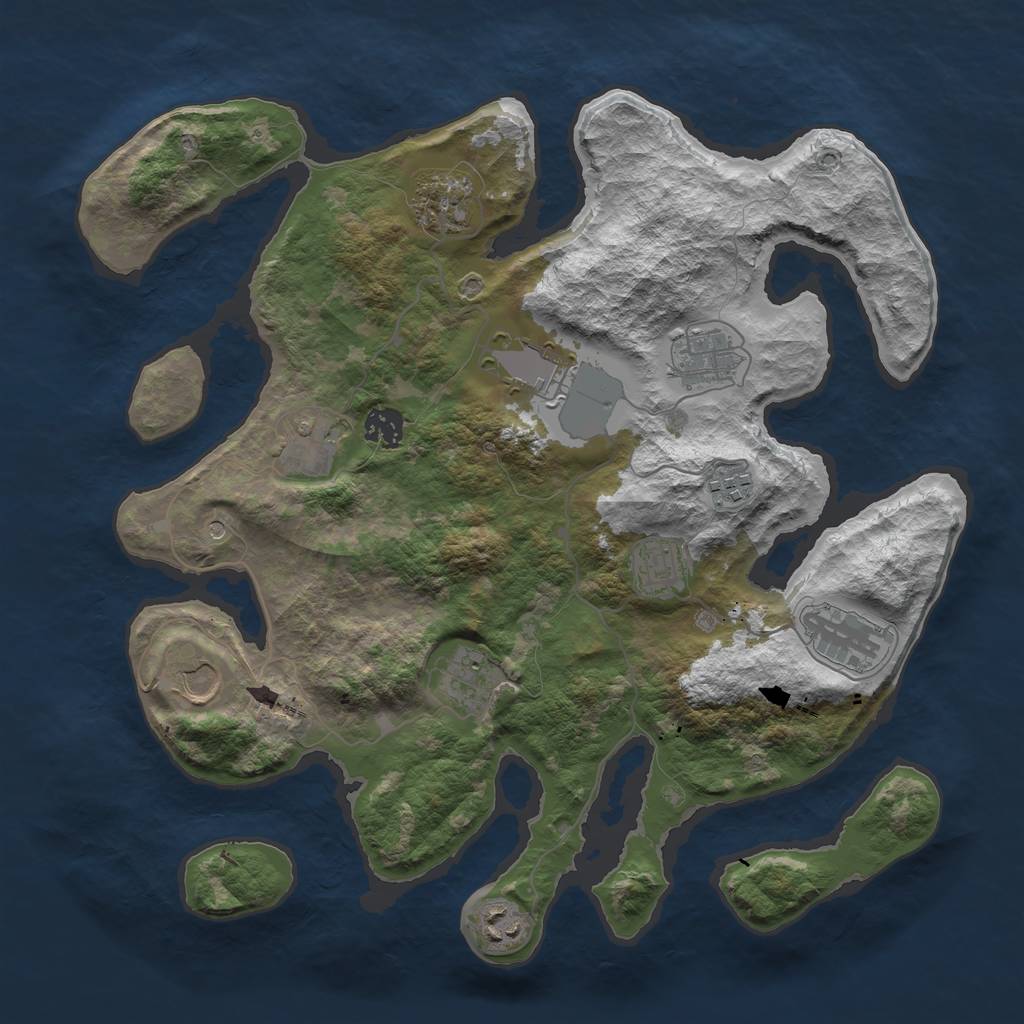 Rust Map: Barren, Size: 3750, Seed: 980920557, 14 Monuments