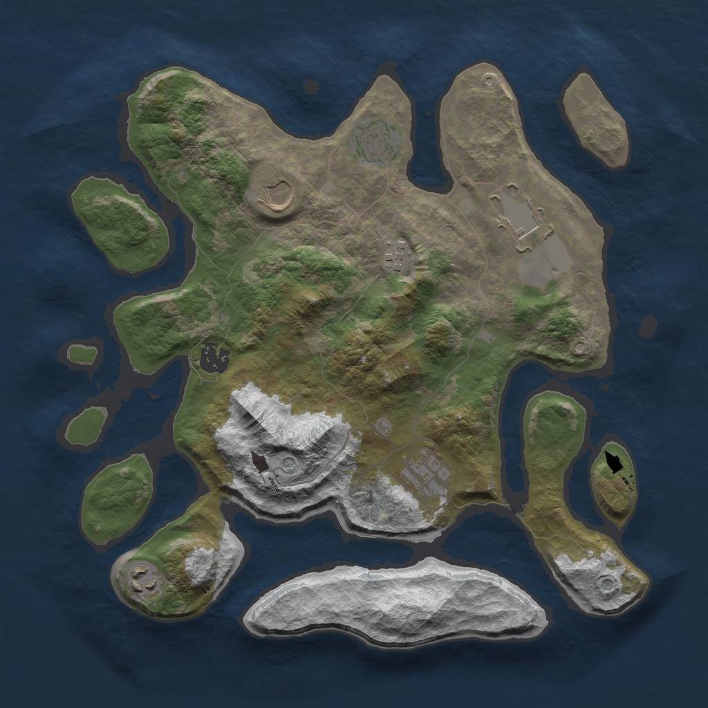 Rust Map: Barren, Size: 3500, Seed: 717, 10 Monuments
