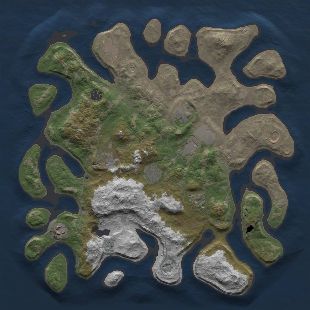 Rust Map: Barren, Size: 4000, Seed: 8675309, 13 Monuments