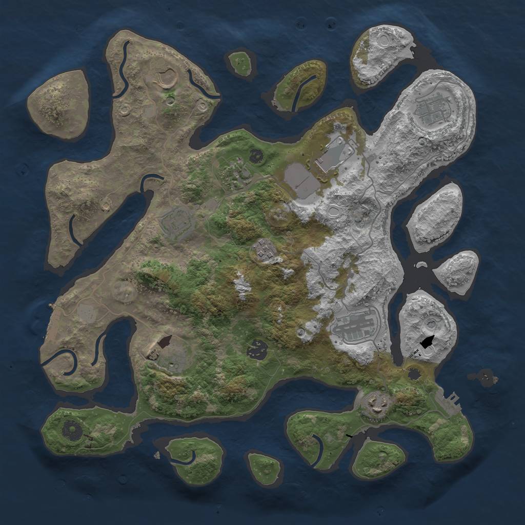 Rust Map: Procedural Map, Size: 3800, Seed: 601051740, 18 Monuments