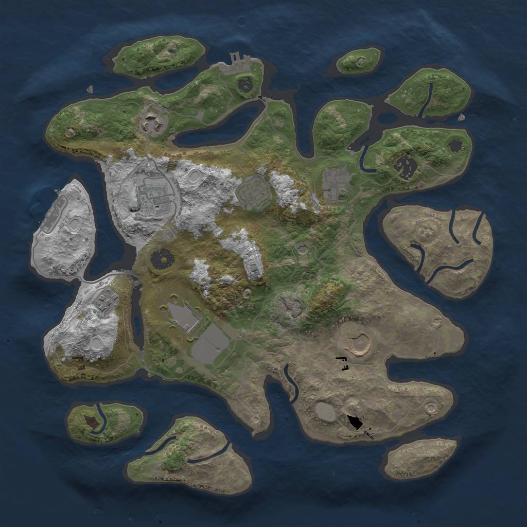 Rust Map: Procedural Map, Size: 3550, Seed: 597109, 16 Monuments