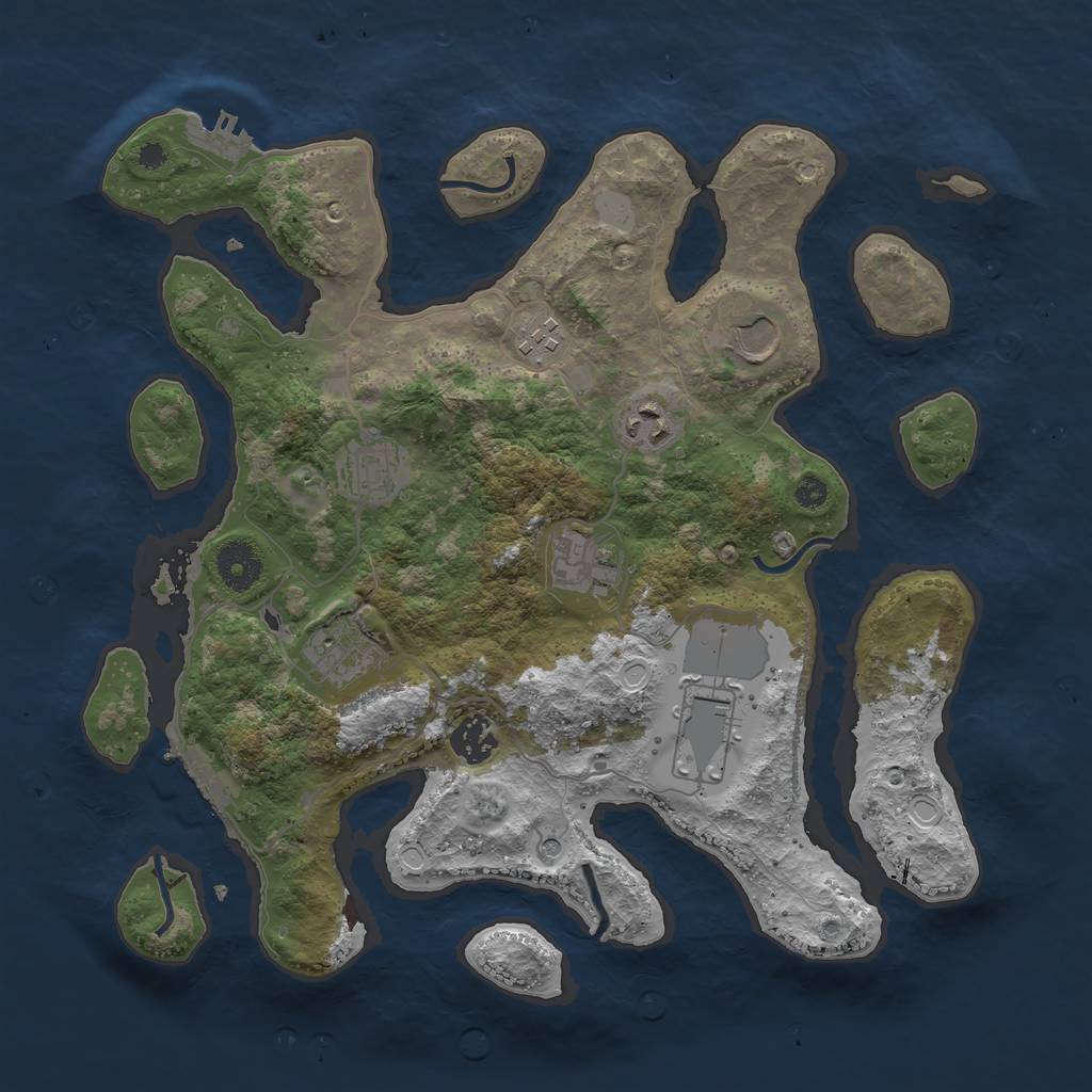 Rust Map: Procedural Map, Size: 3550, Seed: 672166, 16 Monuments