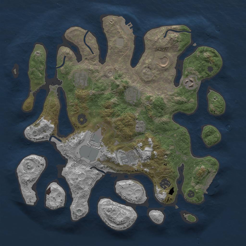 Rust Map: Procedural Map, Size: 3550, Seed: 410039, 16 Monuments