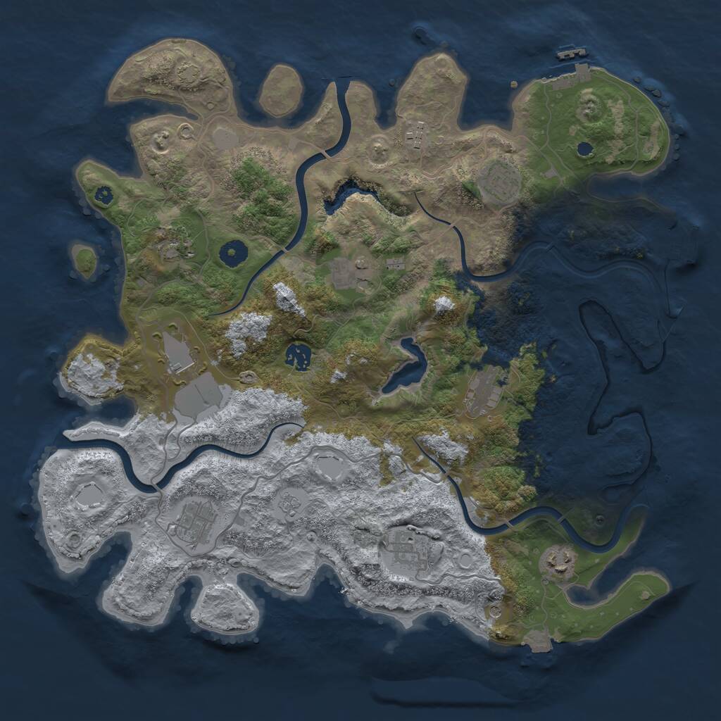 Rust Map: Procedural Map, Size: 4000, Seed: 909551, 16 Monuments