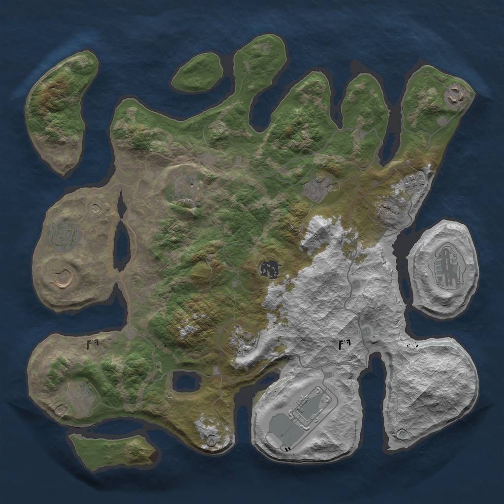 Rust Map: Barren, Size: 4000, Seed: 773643, 14 Monuments