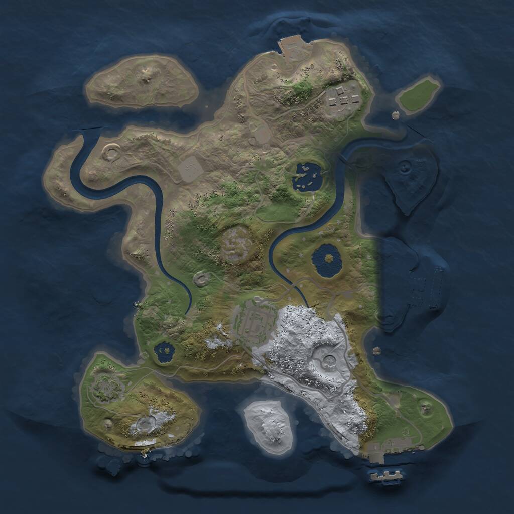 Rust Map: Procedural Map, Size: 2500, Seed: 23854385, 8 Monuments