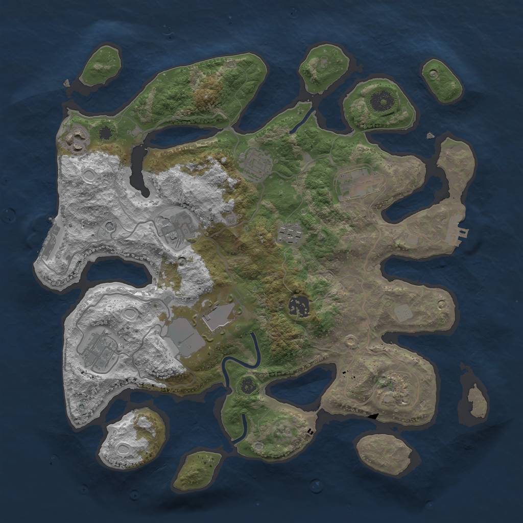 Rust Map: Procedural Map, Size: 3550, Seed: 520043, 17 Monuments