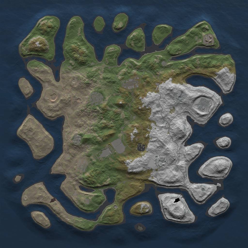 Rust Map: Barren, Size: 4500, Seed: 4902268, 13 Monuments