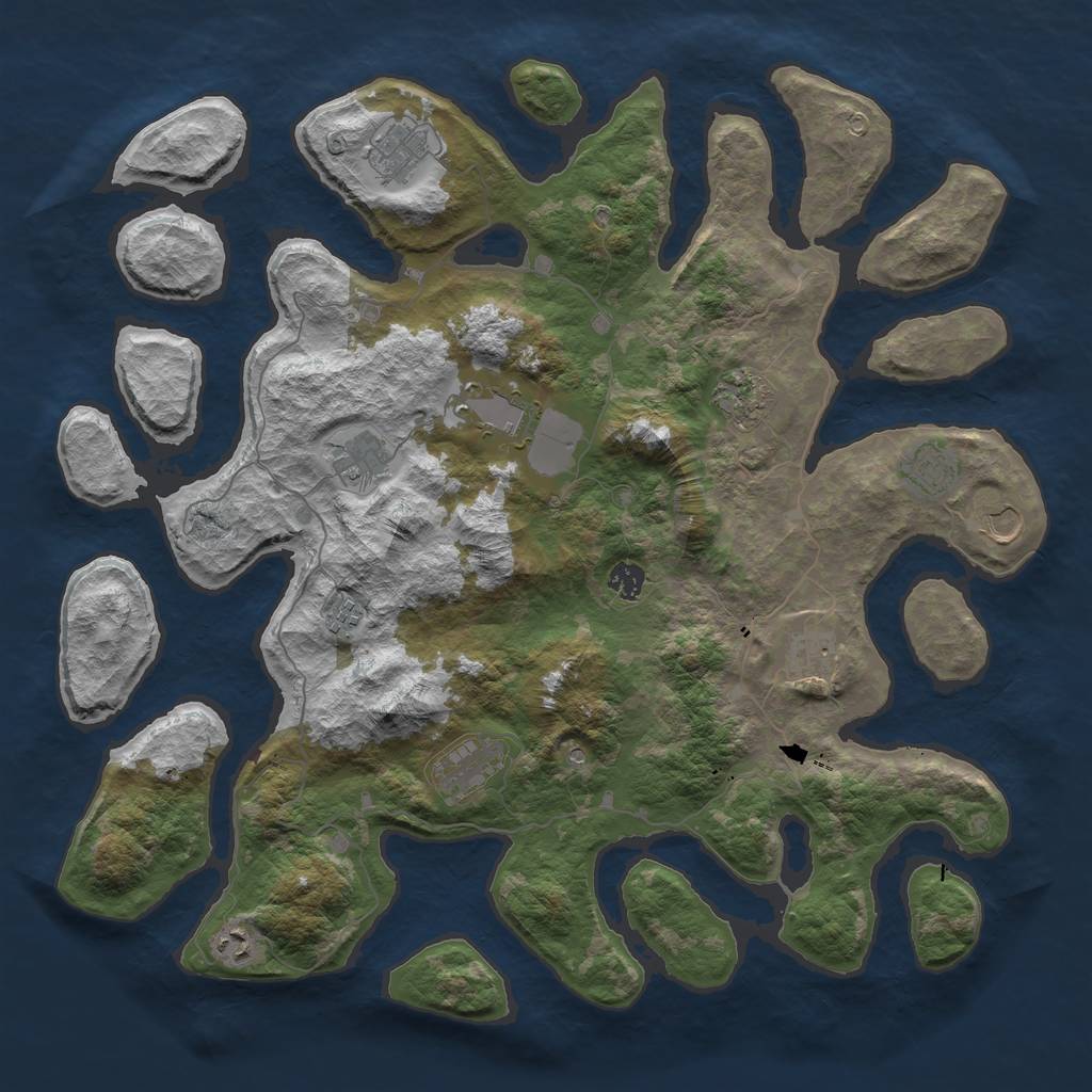 Rust Map: Barren, Size: 4500, Seed: 4241233, 14 Monuments