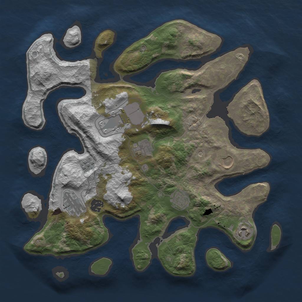 Rust Map: Barren, Size: 3550, Seed: 183858, 11 Monuments
