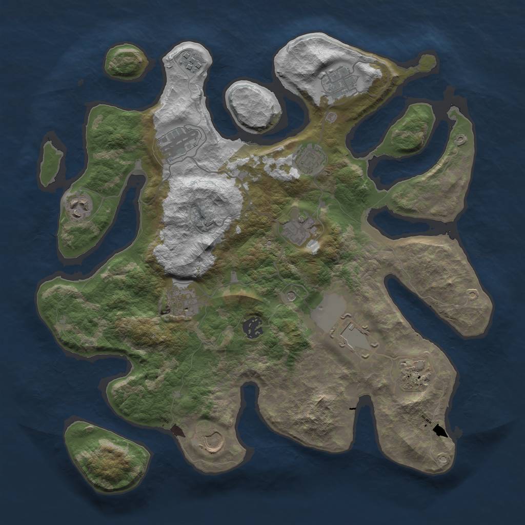 Rust Map: Barren, Size: 3750, Seed: 232248215, 14 Monuments
