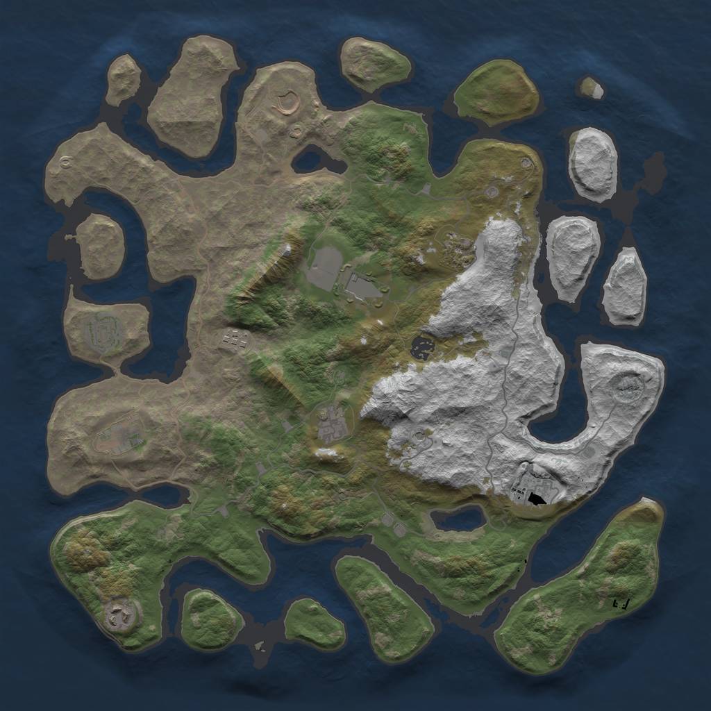 Rust Map: Barren, Size: 4500, Seed: 2544963, 13 Monuments