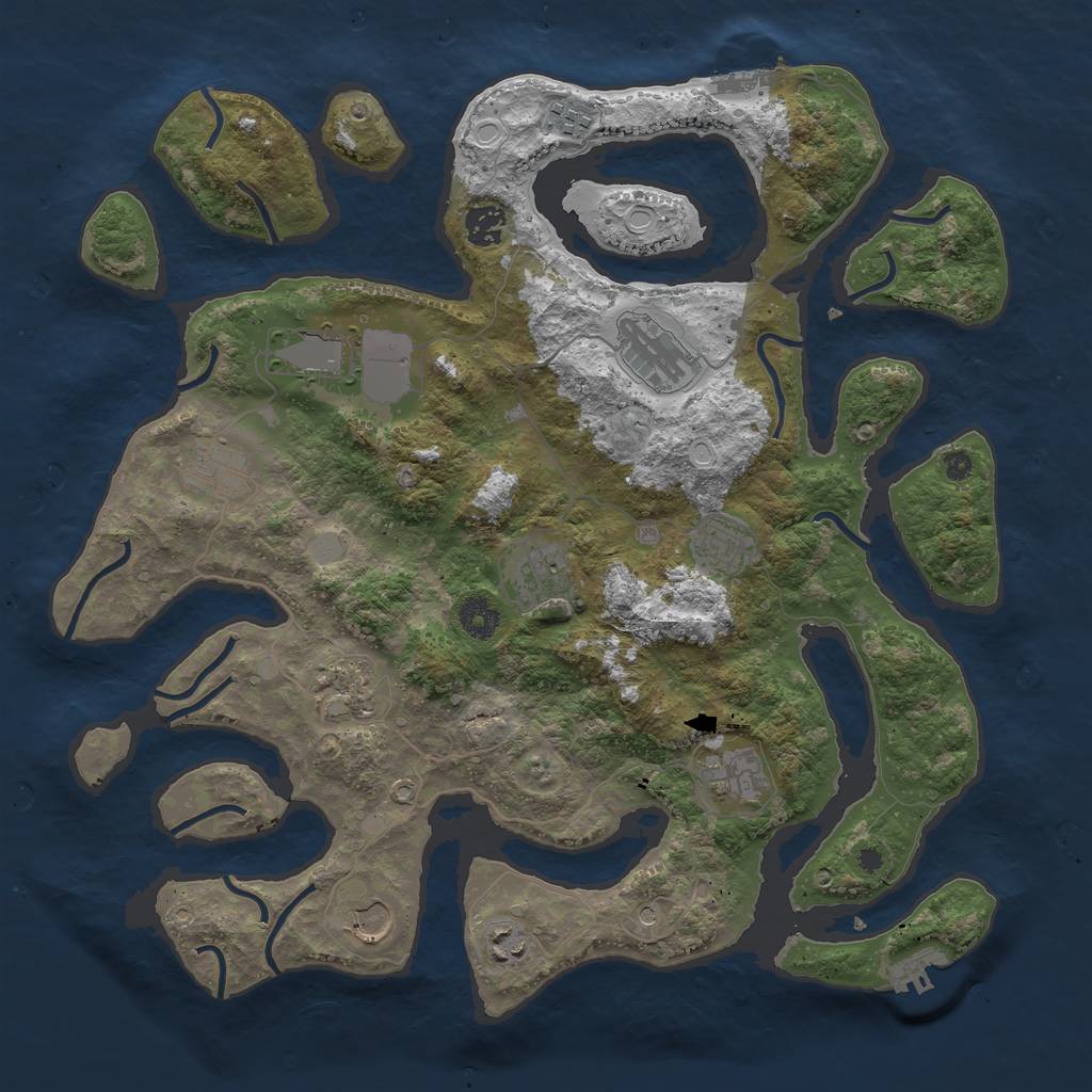 Rust Map: Procedural Map, Size: 3950, Seed: 1760809004, 19 Monuments